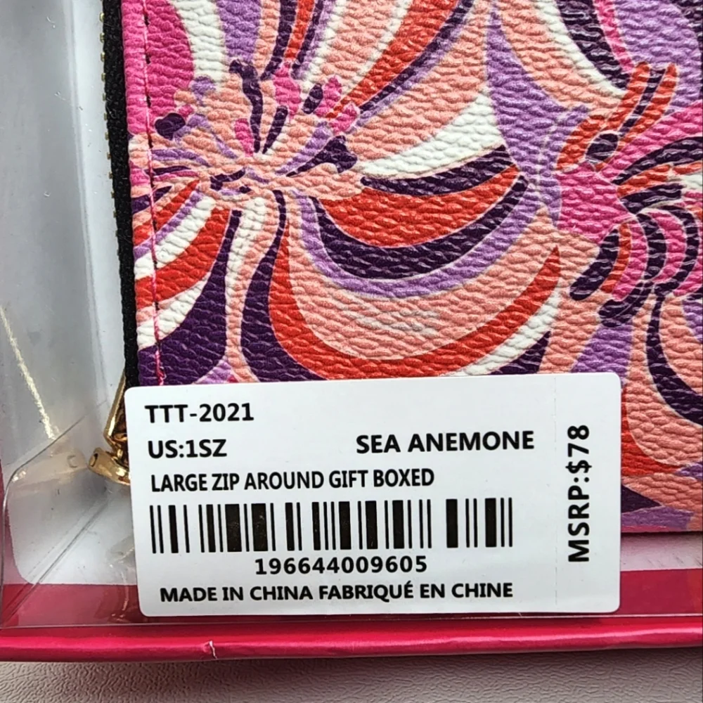 Trina Turk Wallet Large Zip Around Sea Anemone Pink Purple Swirls NWT